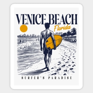 Vintage Surfing Venice Beach, Florida // Retro Surfer Sketch // Surfer's Paradise Magnet